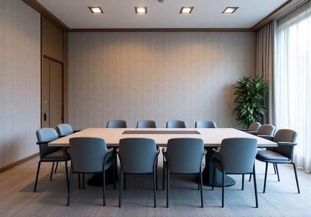 Sala riunioni di uno studio legale con carta da parati elegante.